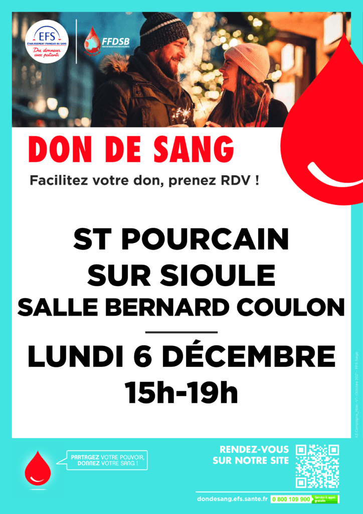 Affiche don du sang le lundi 6 decembre 2021