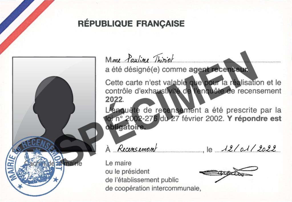 Exemple de carte d'agent recenseur