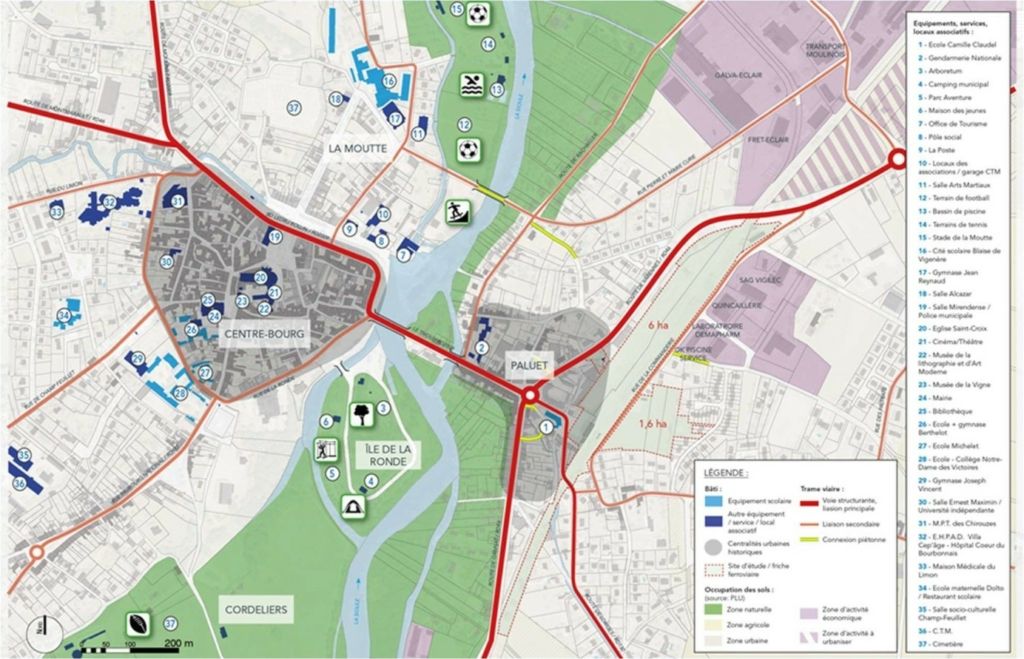 Carte du centre de la ville de saint pourçain sur sioule