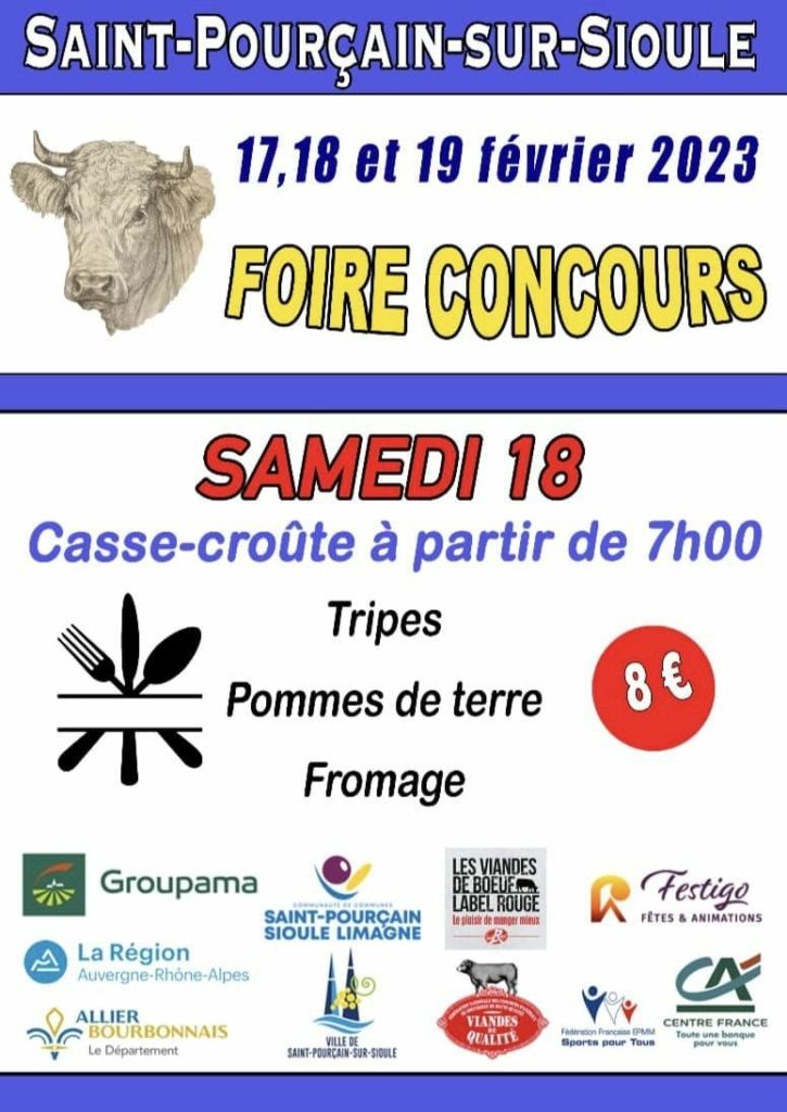 Foire bovins 2023 menu samedi 18 matin casse croute