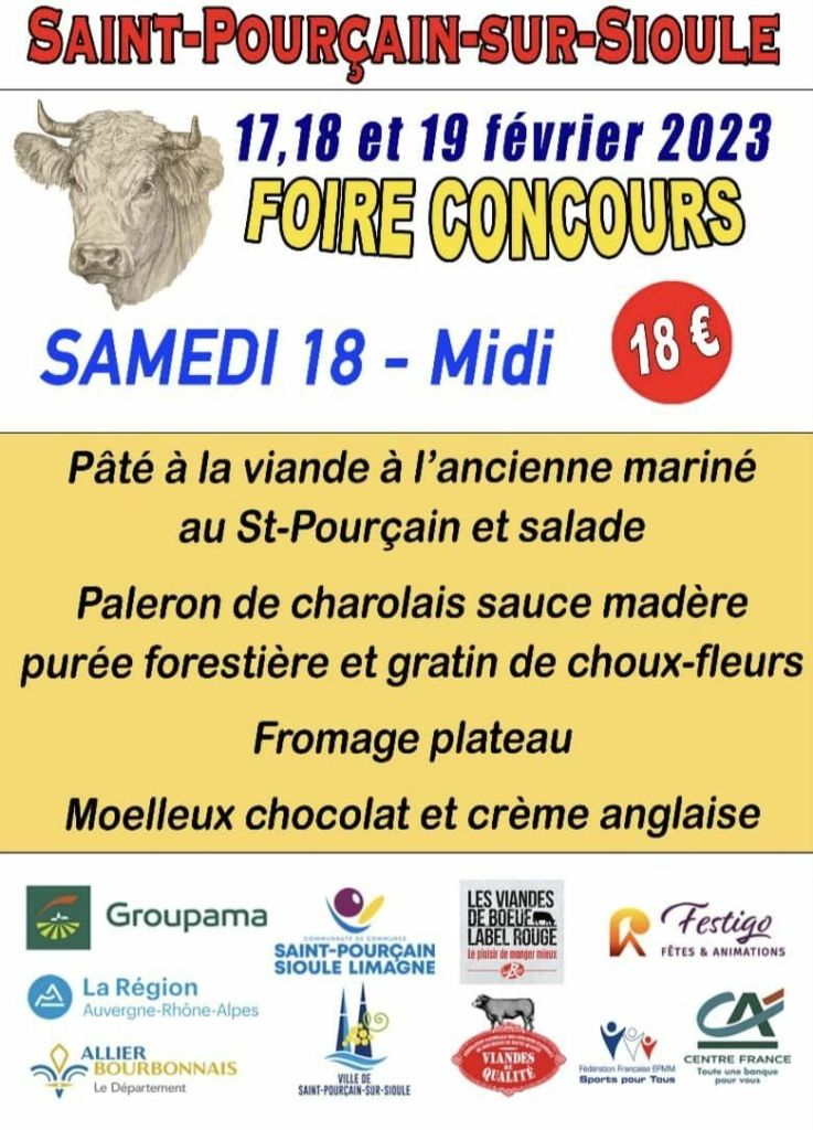 Foire bovins 2023 menu samedi 18 midi