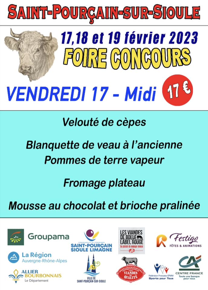 Foire bovins 2023 menu vendredi midi