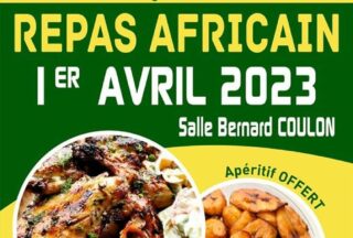 Affiche repas africain association L'Arche le 1er avril 2023