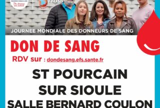 Une collecte de sang aura lieu sur la commune jeudi 28 spetembre de 15h à 19h en salle Bernard Coulon à Saint-Pourçain-sur-Sioule