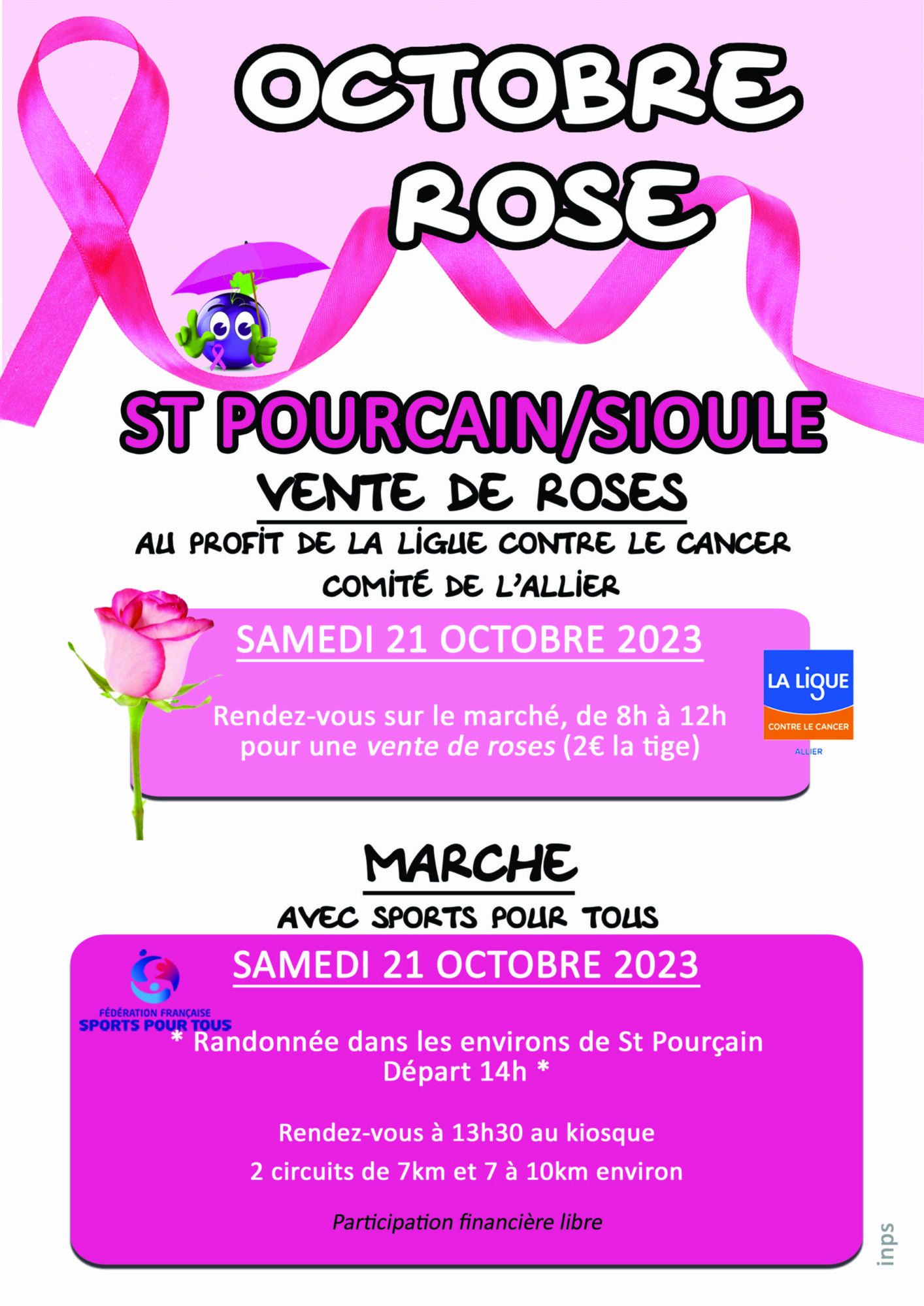 Octobre Rose, vente de roses et marche