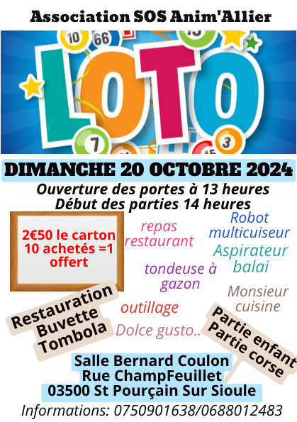Loto de l’association SOS Anim’Allier